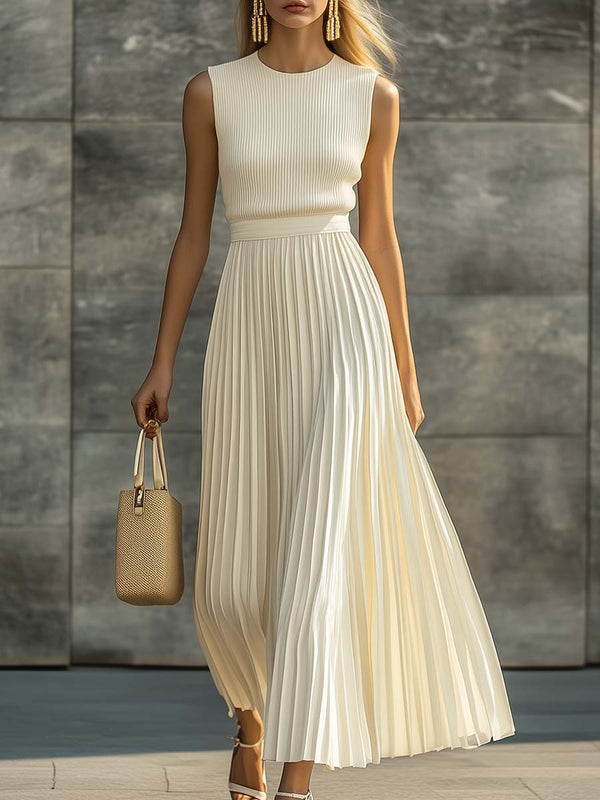 Antonia - Vestido maxi plisado color crema