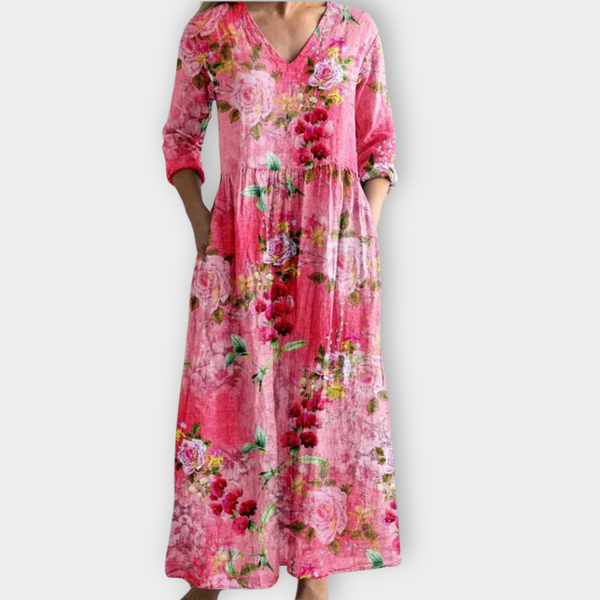 Gregoria | Vestido boho largo con estampado de rosas