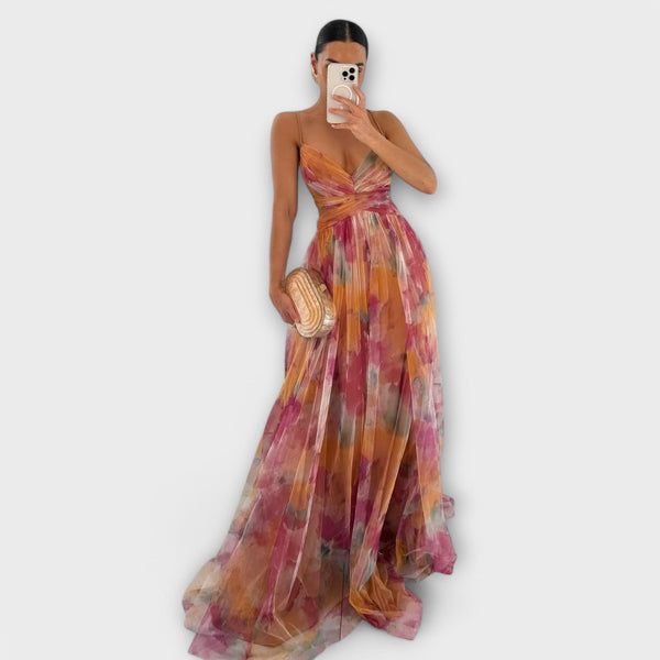 Hermelinda | Vestido maxi estampado de malla