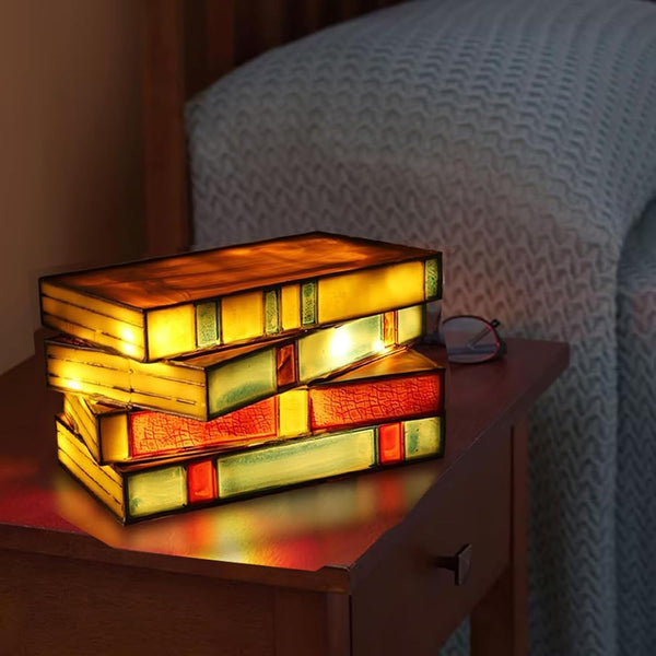 Lámpara de Pila de Libros de Vidrio Templado