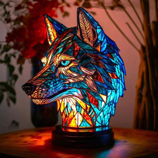 Lámpara de Vidrio Templado con Forma de Lobo
