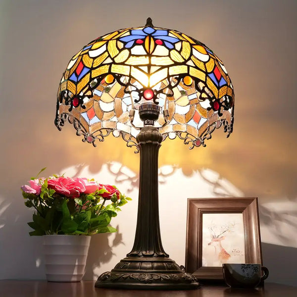 Lámpara de Mesa de Vidrio Templado Floral