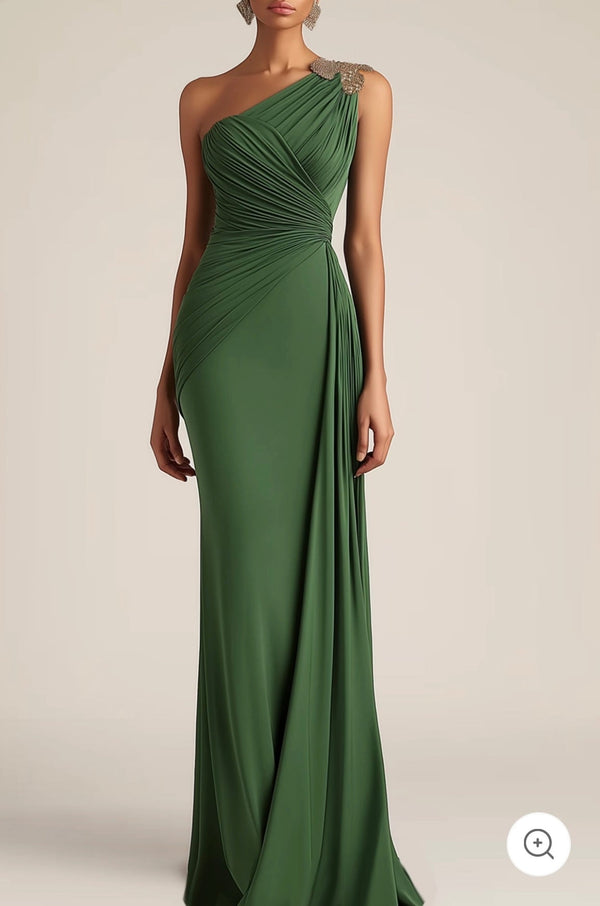 Natalia | Vestido de noche elegante de un hombro en verde