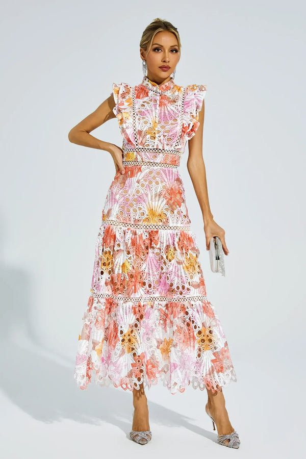 Cintia | Vestido midi sin mangas con diseño perforado