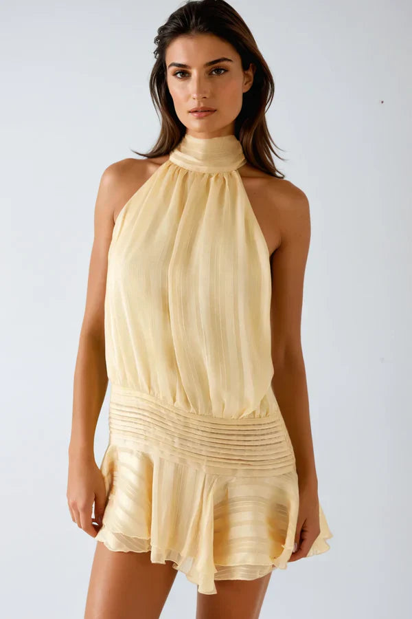 Leticia | Mini vestido con escote halter y volantes