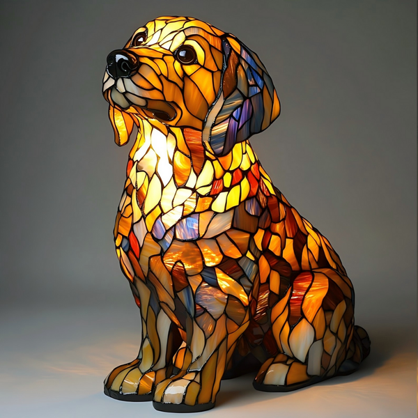 Lámpara de Vidrio Templado Estilo Tiffany de Golden Retriever