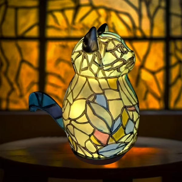 Lámpara de Gato de Vidrio Templado Dorado