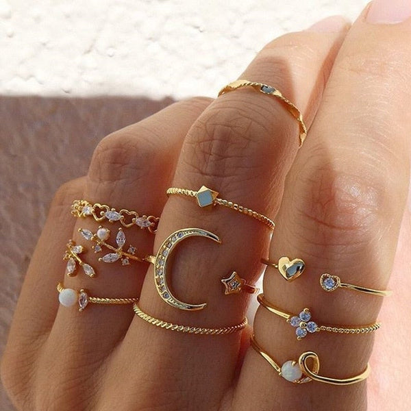 Paquete de 10 anillos de plata y oro de Bohemia