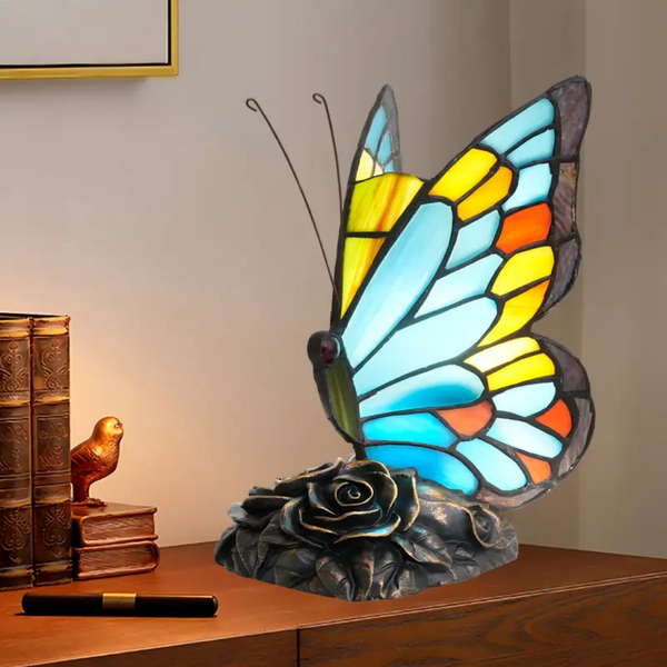 Lámpara de Mariposa Azul de Vidrio Templado