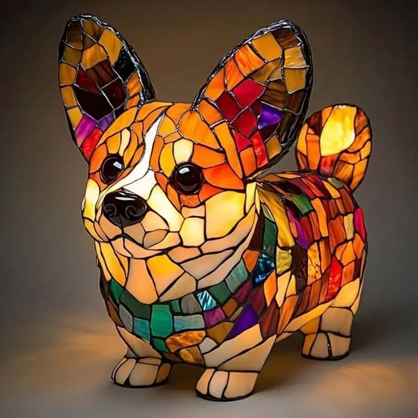 Lámpara de Cachorro Corgi de Vidrio Templado