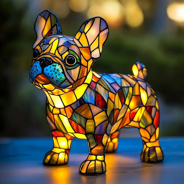 Lámpara de Bulldog Francés de Vidrio Templado