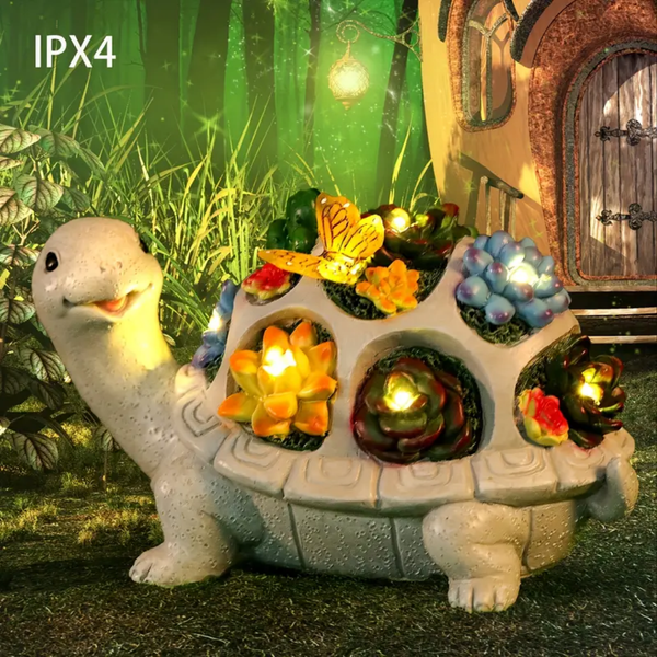 Tortuga de Jardín de Vidrio Templado con Suculentas