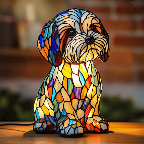 Lámpara de Cachorro Shih Tzu de Vidrio Templado