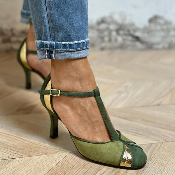 Taviana | Tacones de parche con correa en T y punta cerrada