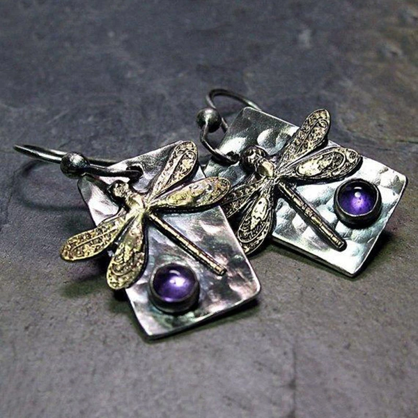 Pendientes Vintage Libelle de Cristales Morados