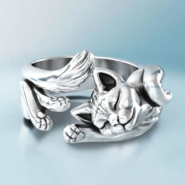 Anillo Kitty Vintage Ajustable de Plata