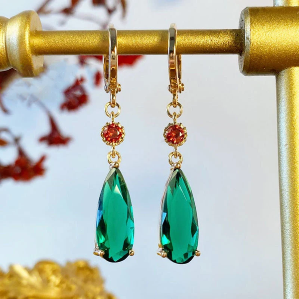 Pendientes de Cristal Verde Vintage Colgantes