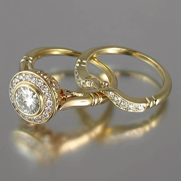 Conjunto de Anillos Vintage de Oro y Circonitas