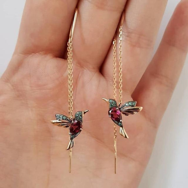 Pendientes de Emaille de Colibrí en Zircón